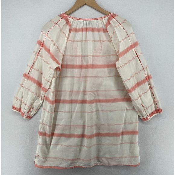 J.CREW Tunic M Boho Embroidered Tasseled Striped 3/4 Cover Up Cotton White Red - Picture 3 of 16